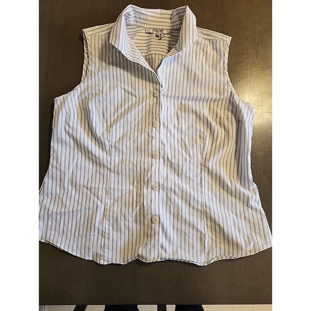Jones Studio Sleeveless 100% Cotton Blue Striped 90s Vtg Button Up Collared Sz16